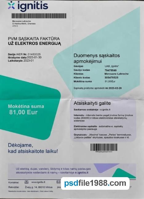 Lithuania Ignitis Electricity Bill